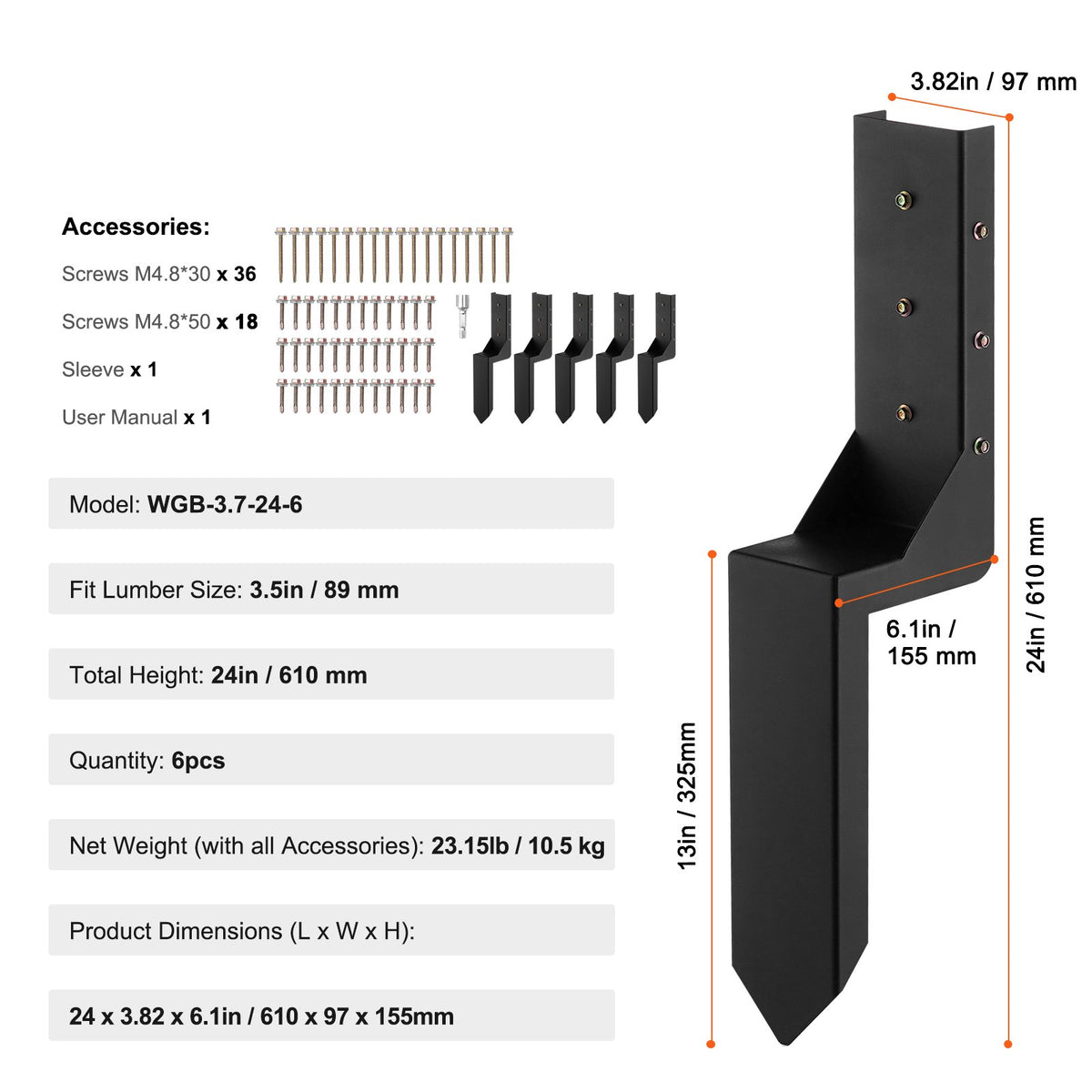 Fence Post Anchor Repair Kit | 6-Pack Inner Stakes for Fence Repair