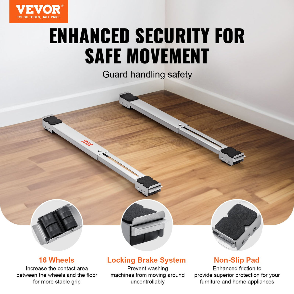 Appliance Rollers | 660lb Extendable Mobile Base Dolly | Washing Machine, Fridge & Furniture Movers – White