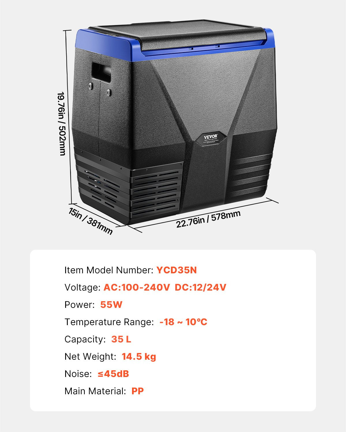 Car Refrigerator Freezer | 35L Portable Single Zone Compressor Fridge