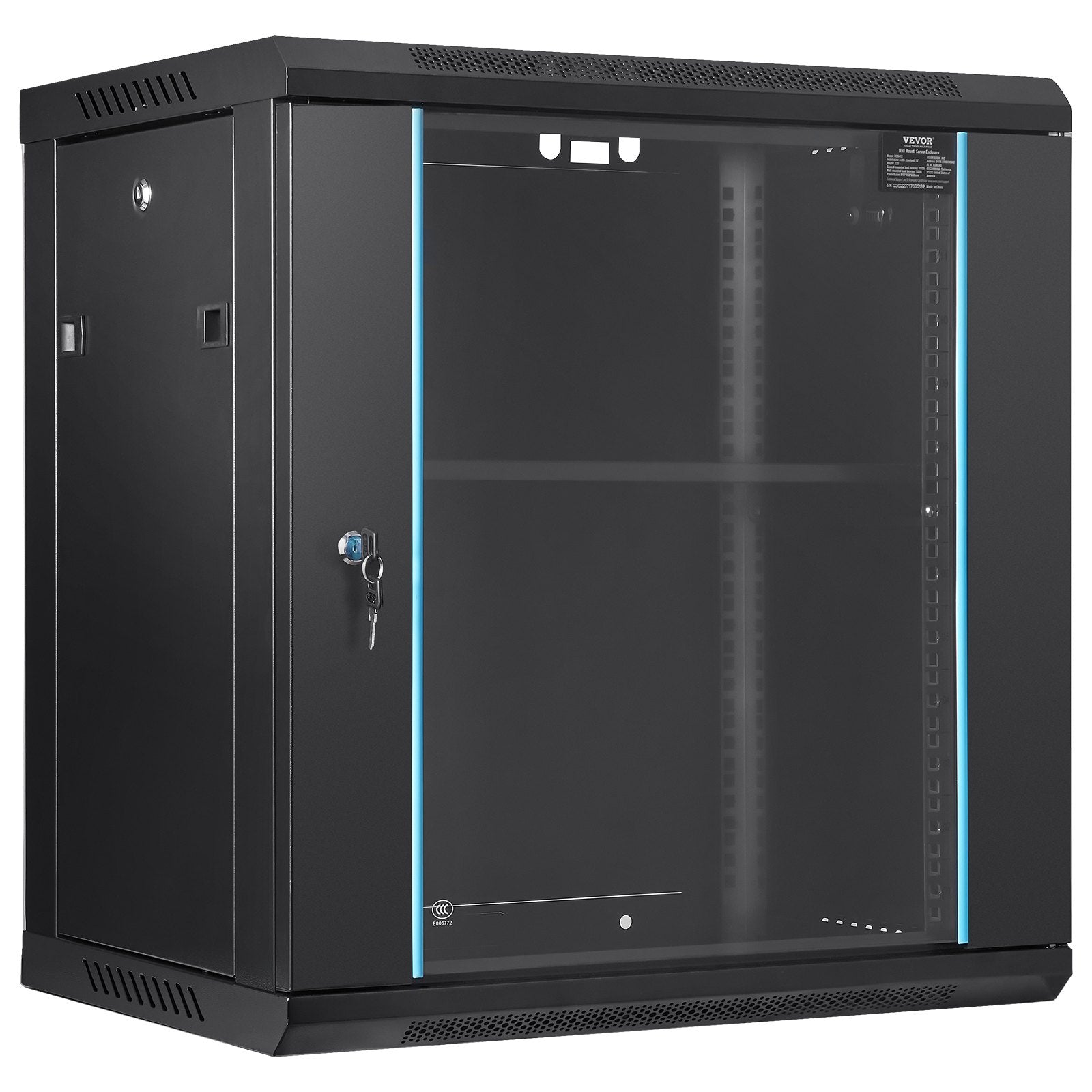 Wall Mount Server Cabinet 393.7mm Deep | Locking Glass Door | 90.72kg Capacity