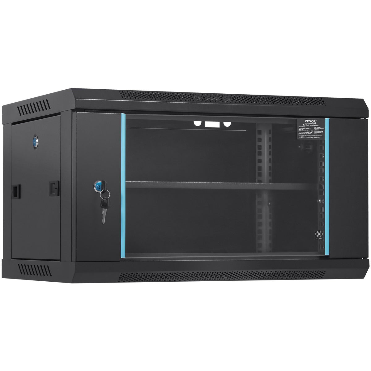 6U Wall Mount Network Cabinet 15.5" Deep | Locking Glass Door & Side Panels | 200lbs Capacity | For IT Equipment & AV Devices