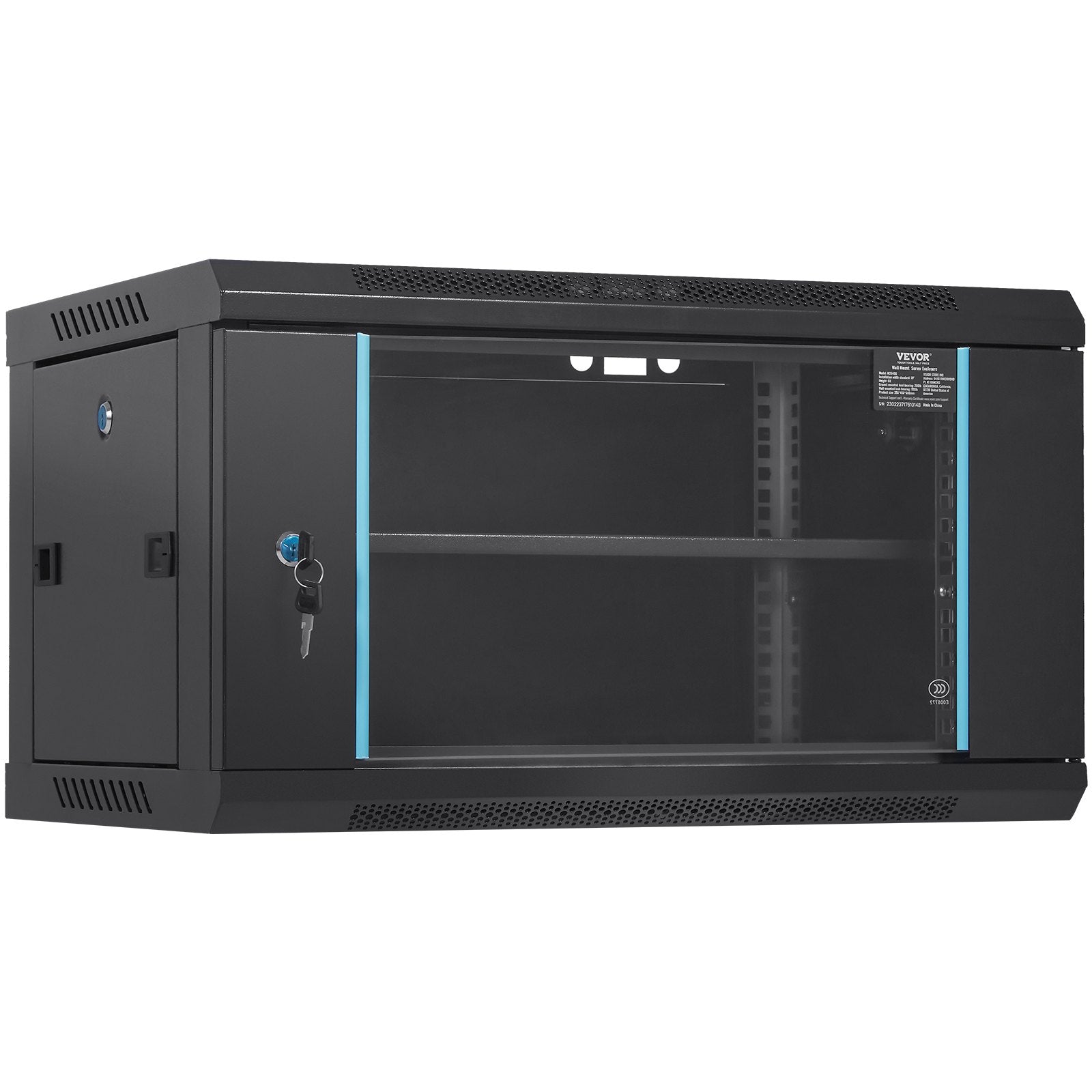 6U Wall Mount Network Cabinet 15.5" Deep | Locking Glass Door & Side Panels | 200lbs Capacity | For IT Equipment & AV Devices