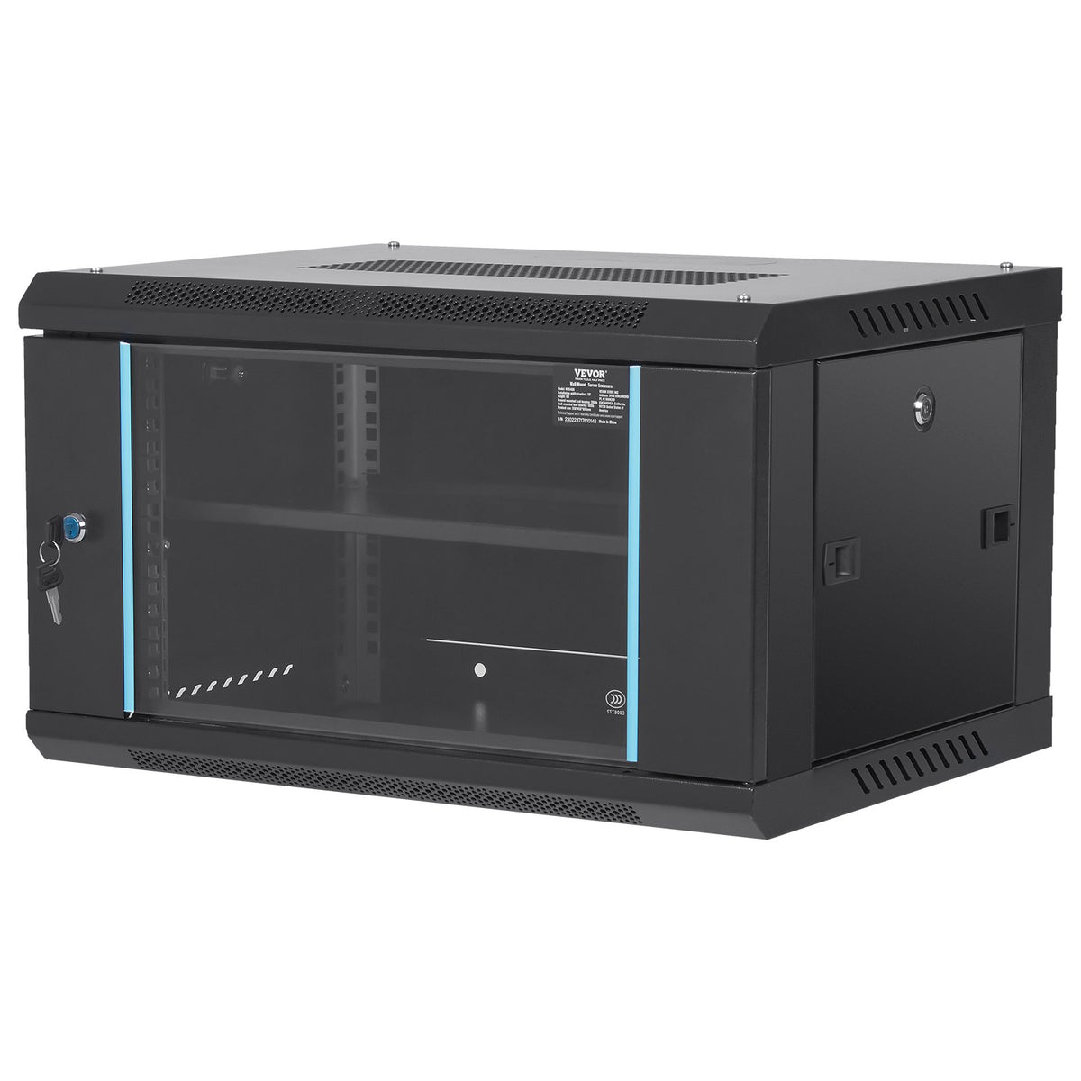6U Wall Mount Network Cabinet 15.5" Deep | Locking Glass Door & Side Panels | 200lbs Capacity | For IT Equipment & AV Devices