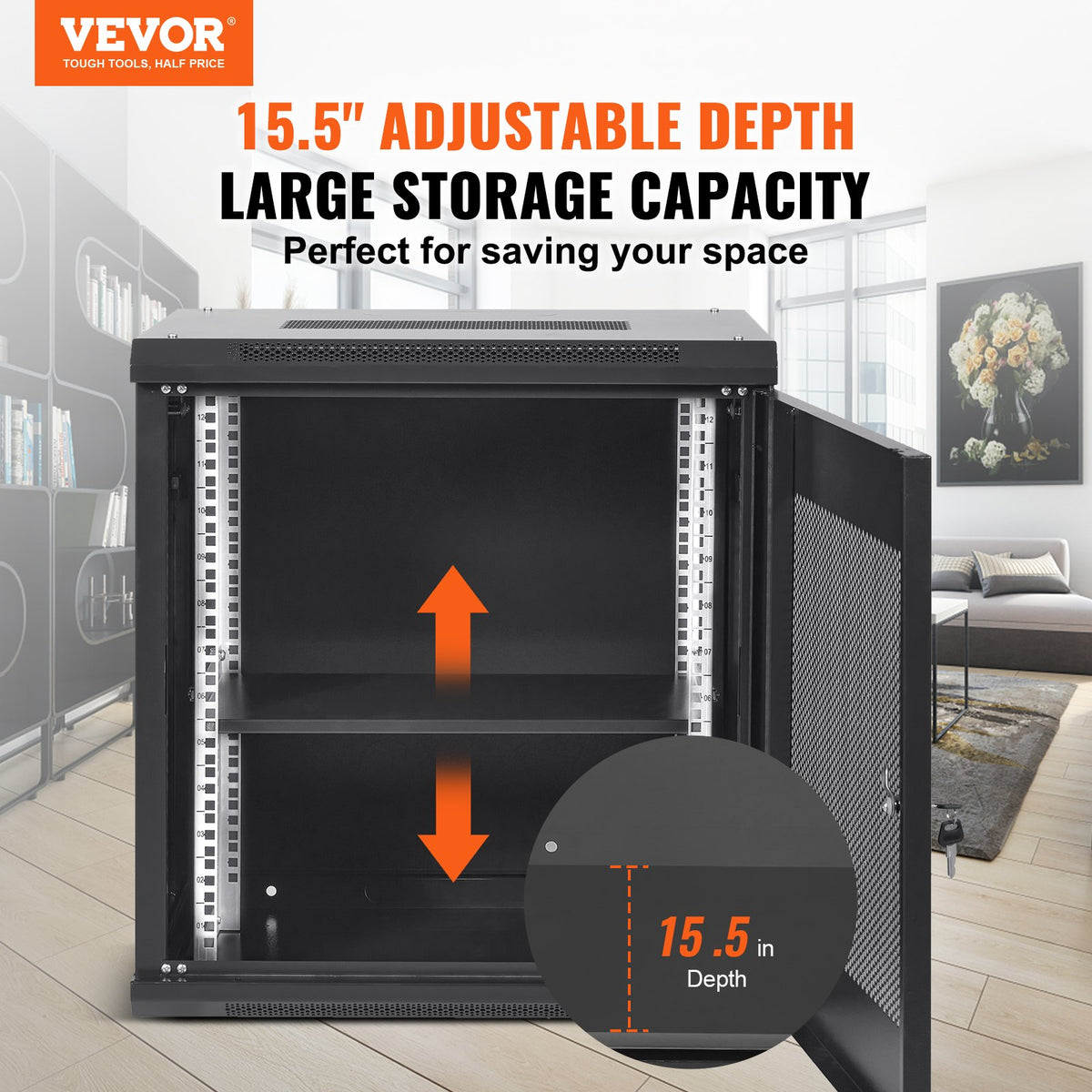 12U Wall Mount Network Cabinet 15.5" Deep | Locking Door & Side Panels | 200lbs Capacity | Rack for IT Equipment & AV Devices