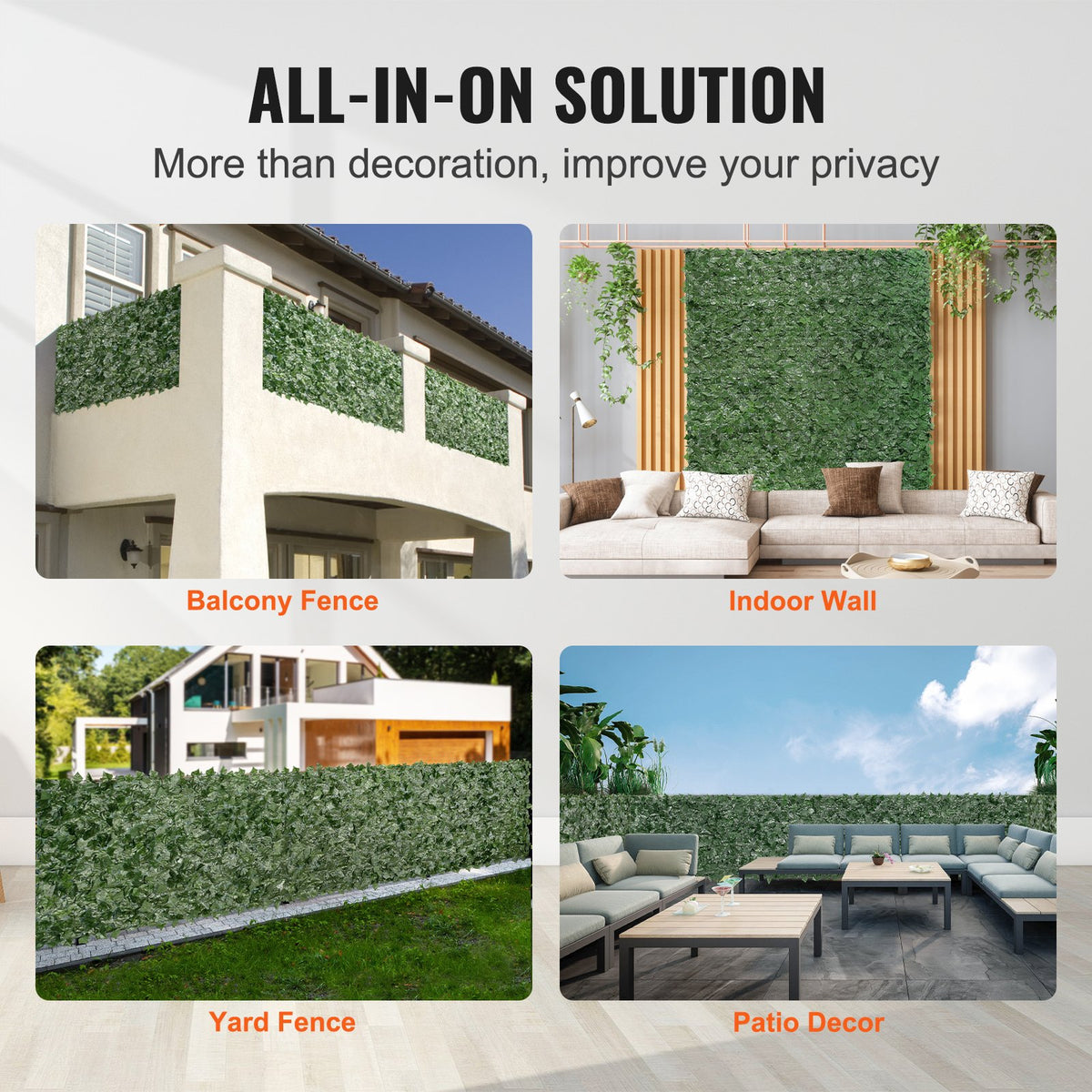 Ivy Privacy Fence 183x244cm | Artificial Green Wall Screen | Mesh Backing & Reinforced Joints | Faux Leaf Hedge for Outdoor Garden & Balcony