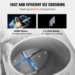 Commercial Ice Shaver | 661lb/hr Electric Snow Cone Machine | Dual Blade 350W Ice Crusher