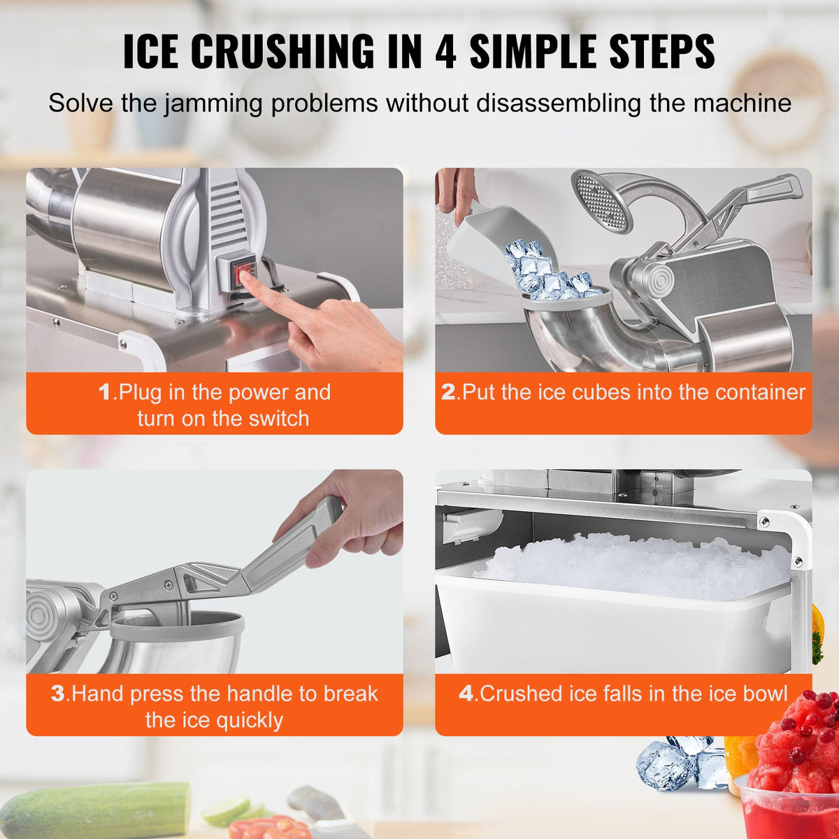 Commercial Ice Shaver | 661lb/hr Electric Snow Cone Machine | Dual Blade 350W Ice Crusher