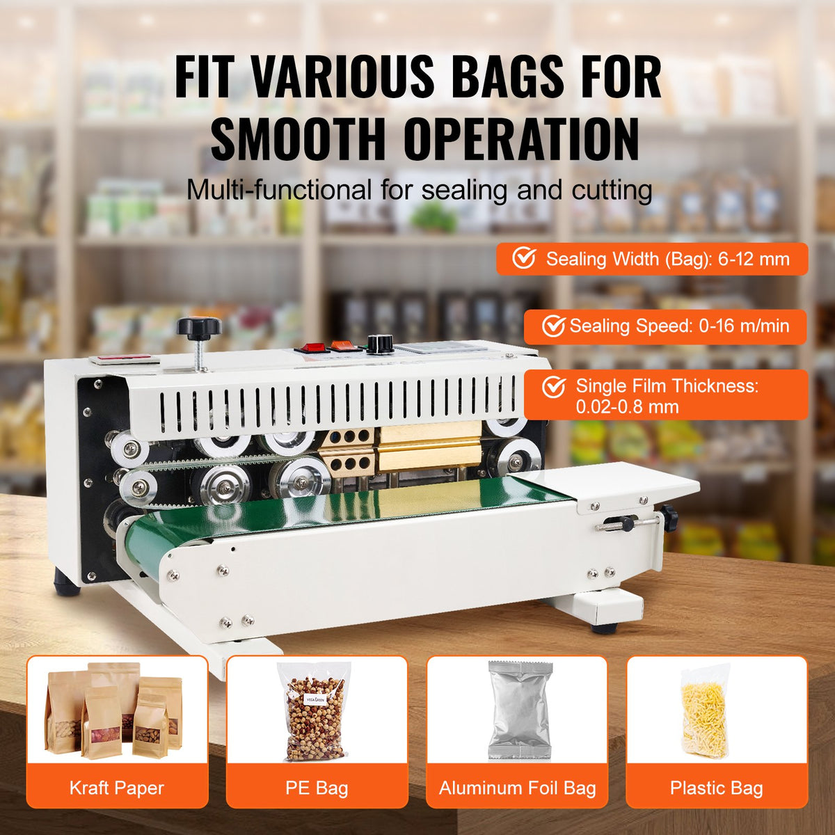 Continuous Band Sealer | Horizontal Bag Sealing Machine with Count Function