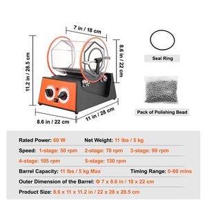 Jewelry Polisher Tumbler 11lbs / 5kg | Rotary Finishing Machine with 5 Speeds & Timer | Polishing, Grinding & Buffing for Jewellery, Coins & Gemstones