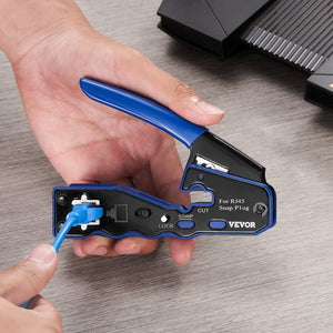 RJ45 Crimp Tool Kit | Ethernet Crimper with 20 Pass-Through Connectors | Wire Stripper & Tester Included