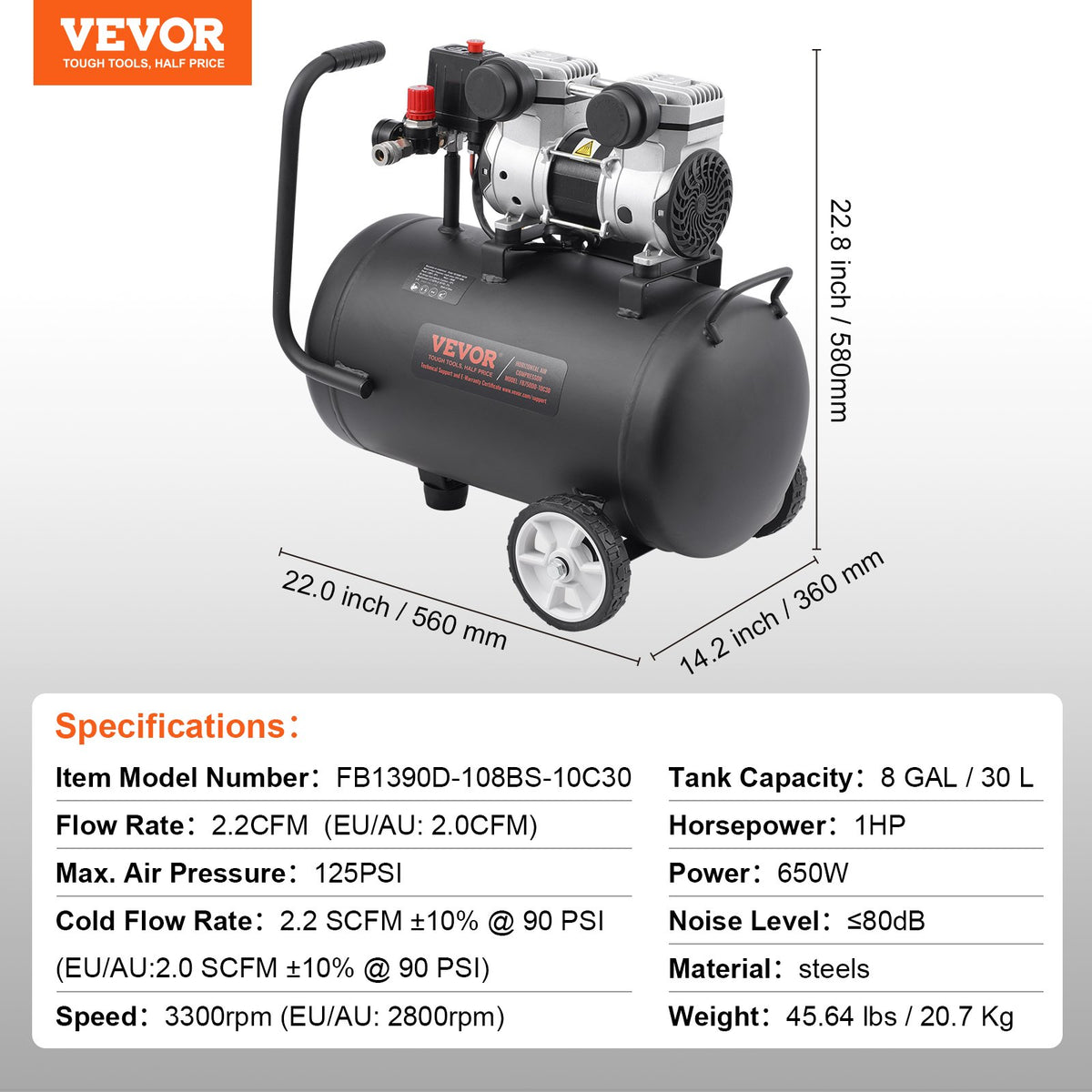 Air Compressor | 30L Compact Portable Oil-Free | 90 PSI