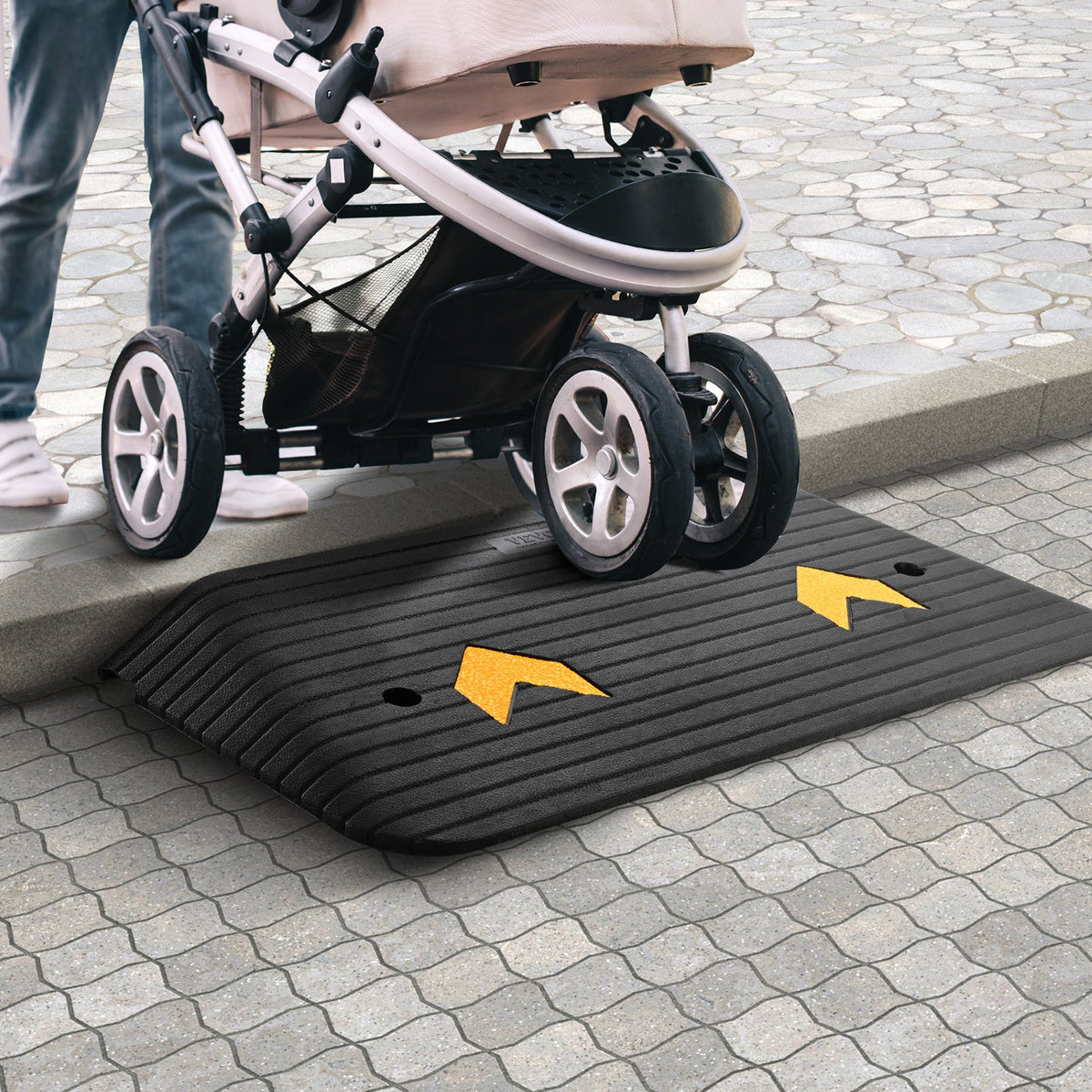 Rubber Threshold Ramp 7.6cm Rise | 1 Channel | 150 Ton Capacity | Non-Slip Rubber Entry Ramp for Wheelchairs & Scooters