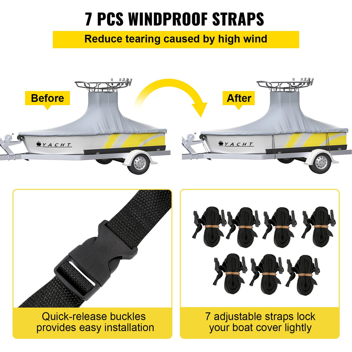 T-Top Boat Cover | Fits 22'-24' | 600D Oxford Waterproof Center Console Cover with Straps | Gray