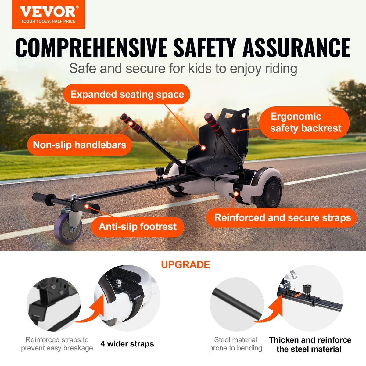 Hoverboard Seat Attachment | Adjustable Frame | Fits 16.5-25.4cm Hoverboards | 99.8kg Capacity | For Kids & Adults