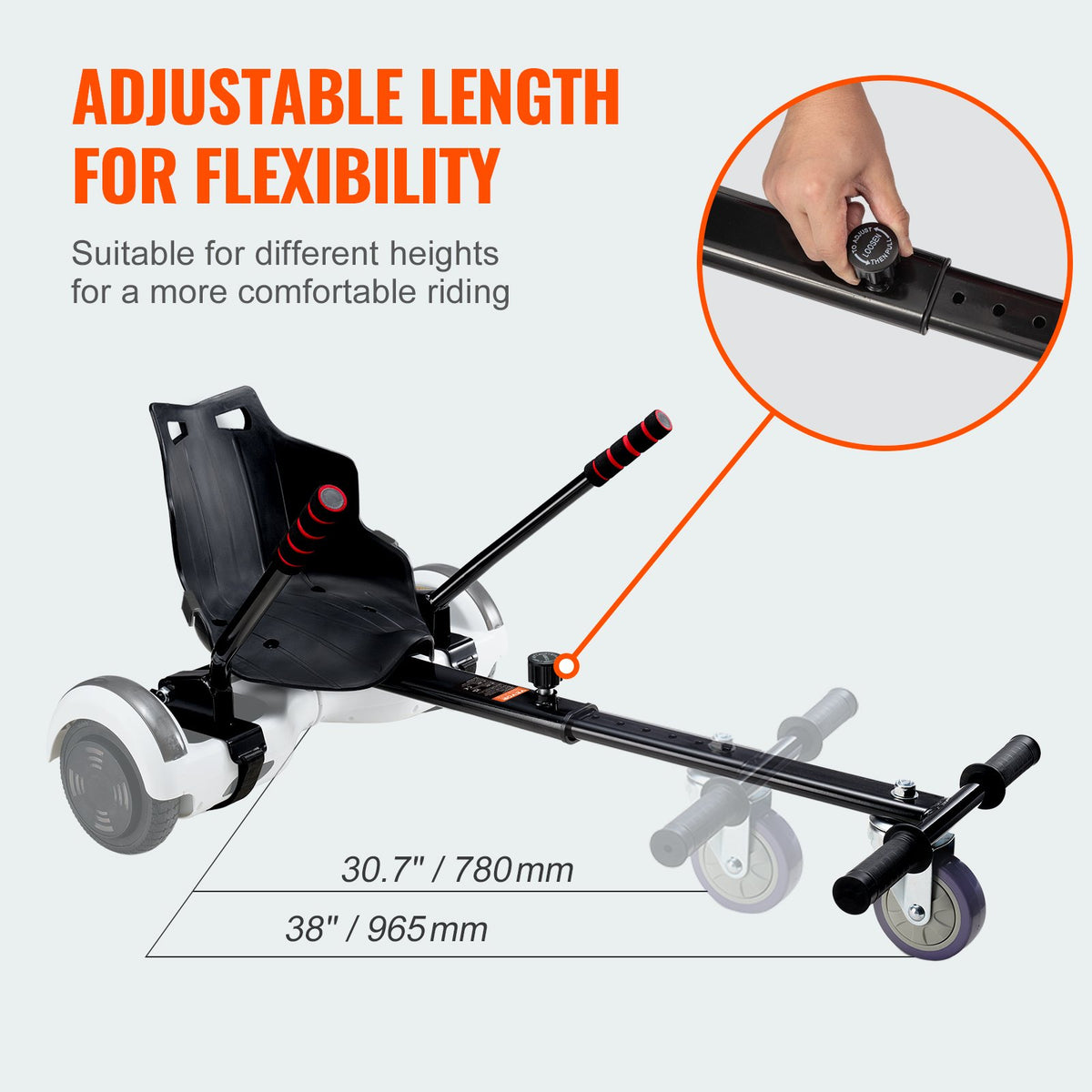 Hoverboard Seat Attachment | Adjustable Frame | Fits 16.5-25.4cm Hoverboards | 99.8kg Capacity | For Kids & Adults