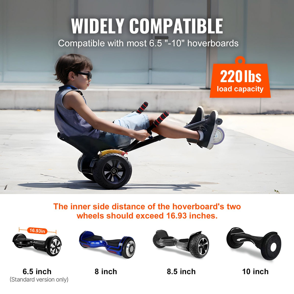 Hoverboard Seat Attachment | Adjustable Frame | Fits 16.5-25.4cm Hoverboards | 99.8kg Capacity | For Kids & Adults