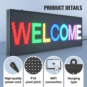 Programmable LED Sign P10 | Full Colour Scrolling Display Panel 99x35cm | WiFi & USB Control | Custom Text & Animation for Shops, Businesses & Events