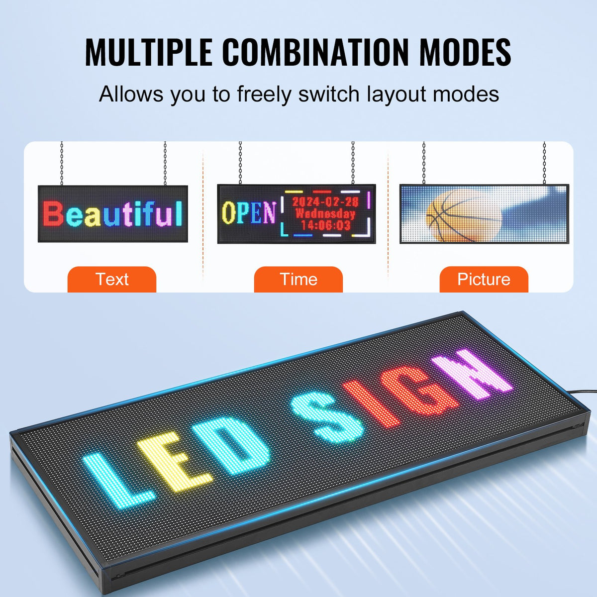 Programmable LED Sign P10 | Full Colour Scrolling Display Panel 99x35cm | WiFi & USB Control | Custom Text & Animation for Shops, Businesses & Events