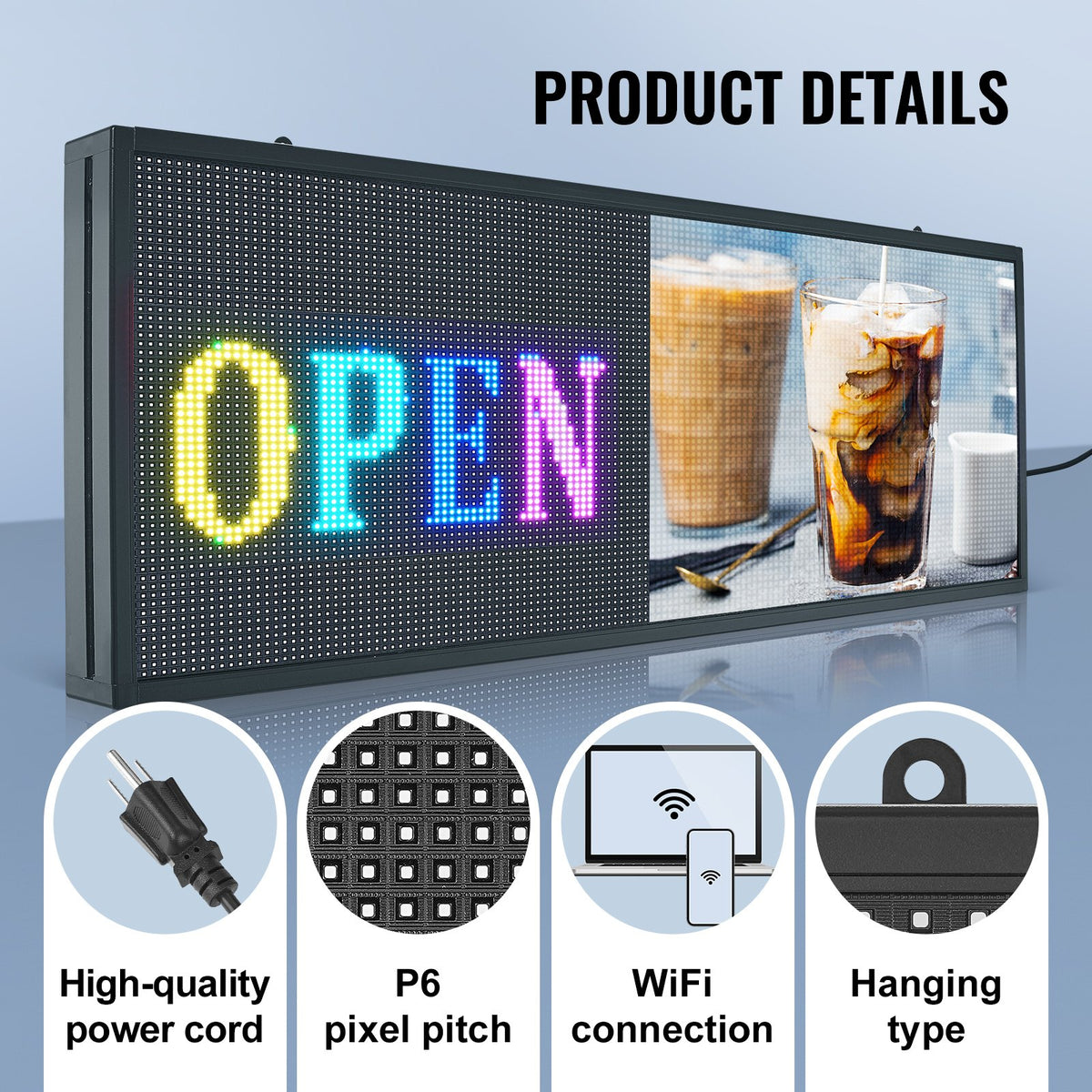 Programmable LED Sign P6 | Full Colour LED Scrolling Panel 99x41cm | WiFi & USB Control | Custom Text & Animation Display Board for Shops, Businesses & Events