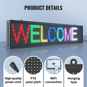 Programmable LED Sign P10 | Full Colour Scrolling Display Panel 99x19cm | WiFi & USB Control | Custom Text & Animation for Shops, Businesses & Events