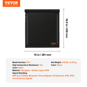 Faraday Bag | 16.9x15" Signal Blocking Case for Laptop/Tablet | Black