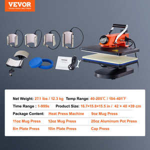 Heat Press Machine | 12x15" 8-in-1 Sublimation Transfer Press