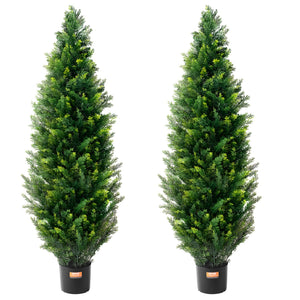Artificial Cedar Topiary Tree | 2 Pack 4ft Faux UV-Resistant Plants | Indoor Outdoor Decor