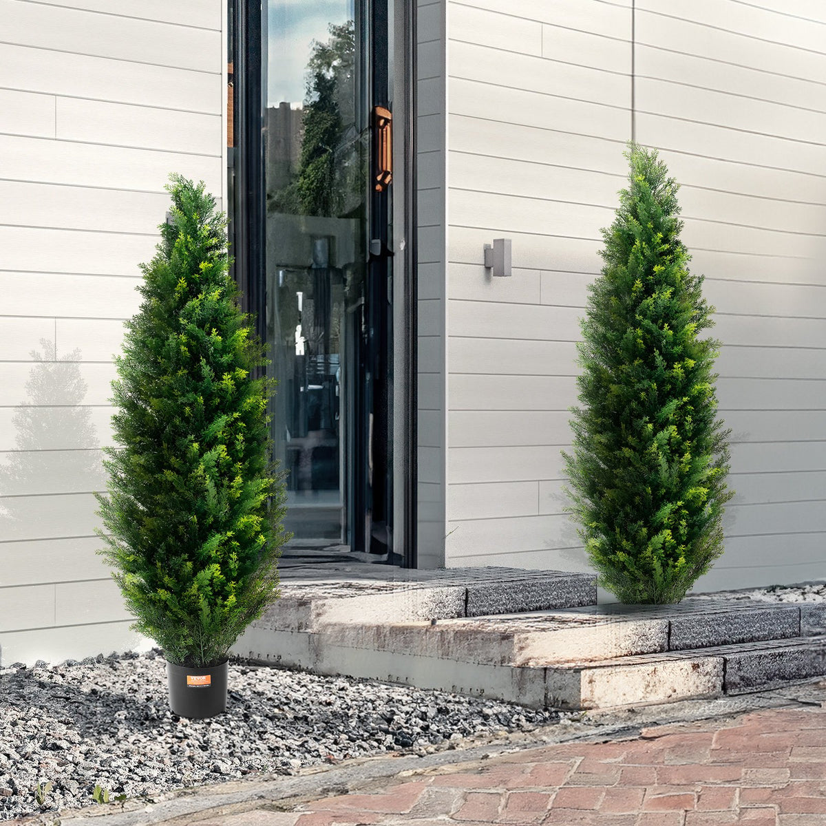 Artificial Cedar Topiary Tree | 2 Pack 4ft Faux UV-Resistant Plants | Indoor Outdoor Decor