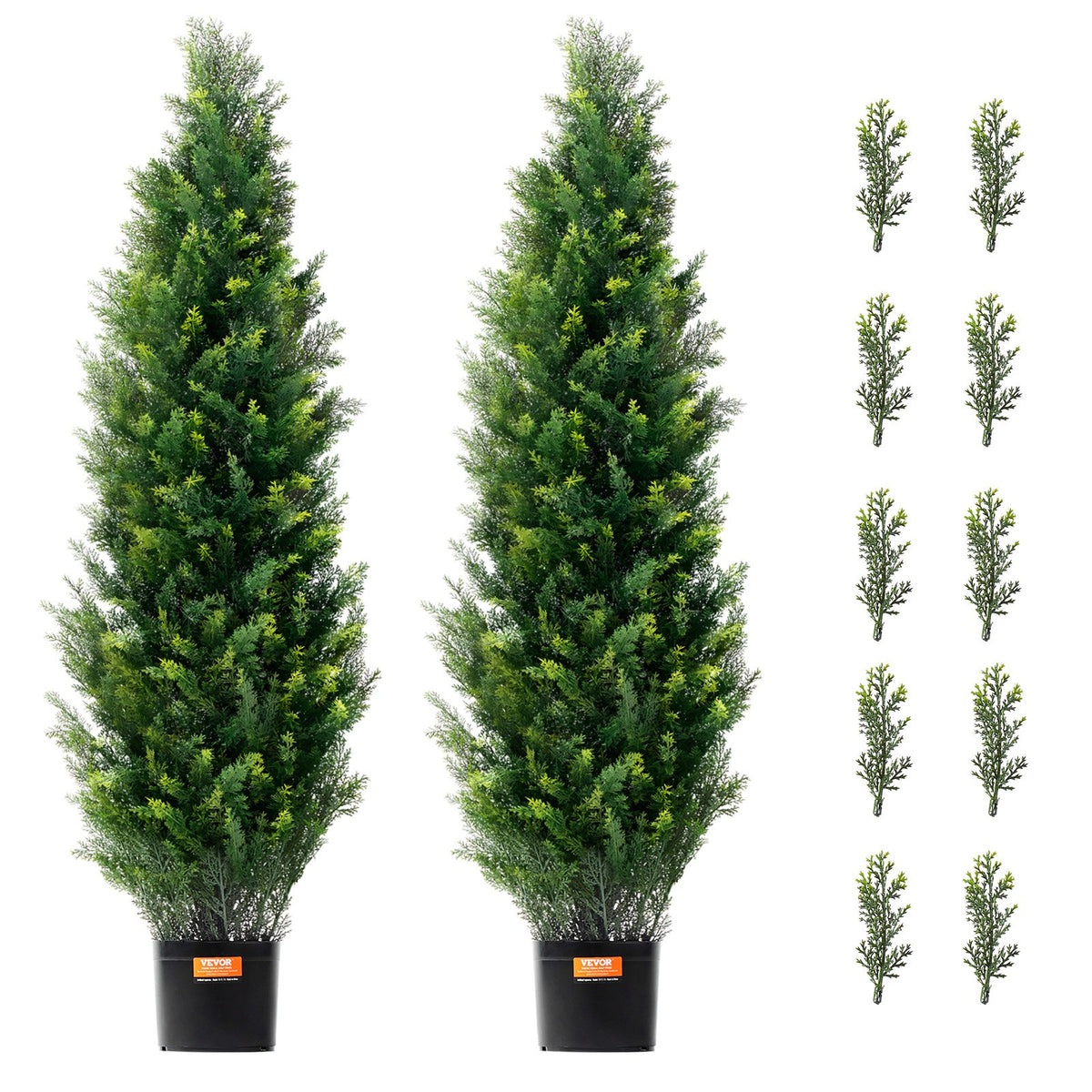 Artificial Cedar Topiary Tree | 2 Pack 4ft Faux UV-Resistant Plants | Indoor Outdoor Decor