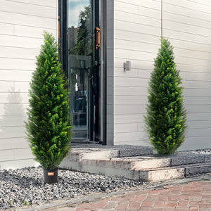 Artificial Cedar Topiary Tree | 2 Pack 5ft Faux UV-Resistant Plants | Indoor Outdoor