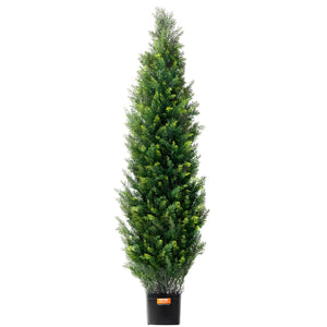 Artificial Cedar Topiary Tree | 2 Pack 5ft Faux UV-Resistant Plants | Indoor Outdoor