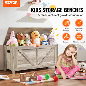 Toy Storage Bench | Wooden 38.98"x15.55"x18.9" Chest for Kids Toys | Grey