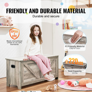 Toy Storage Bench | Wooden 38.98"x15.55"x18.9" Chest for Kids Toys | Grey