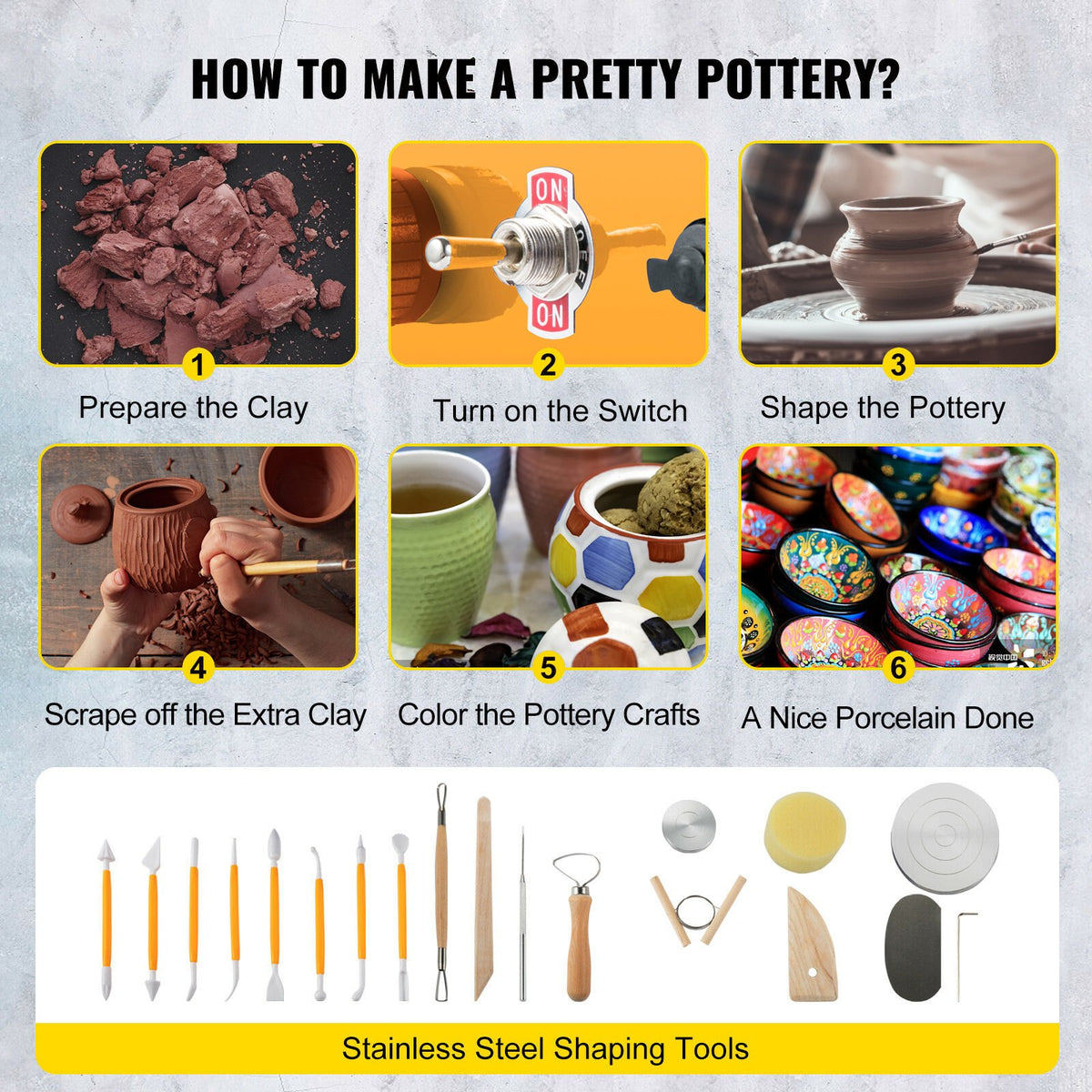 Mini Pottery Wheel 30W | 0-2000RPM Electric Clay Sculpting Kit