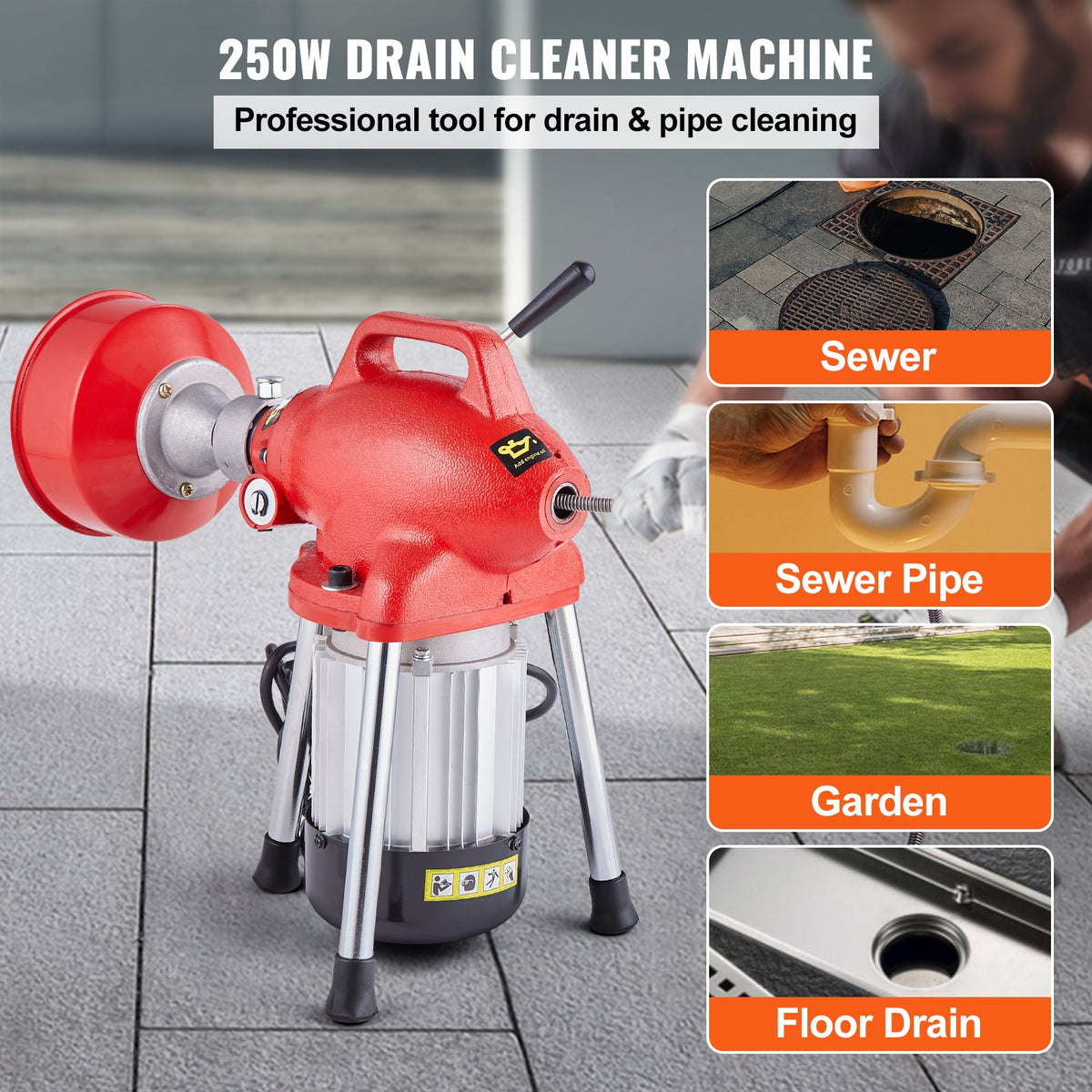 Drain Cleaner Machine | 66ft x 5/8" 250W Sectional Snake Auger