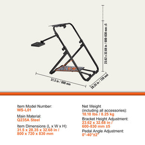 Racing Wheel Stand | Foldable Height Adjustable Base | For Logitech & Thrustmaster GT/Formula Seating