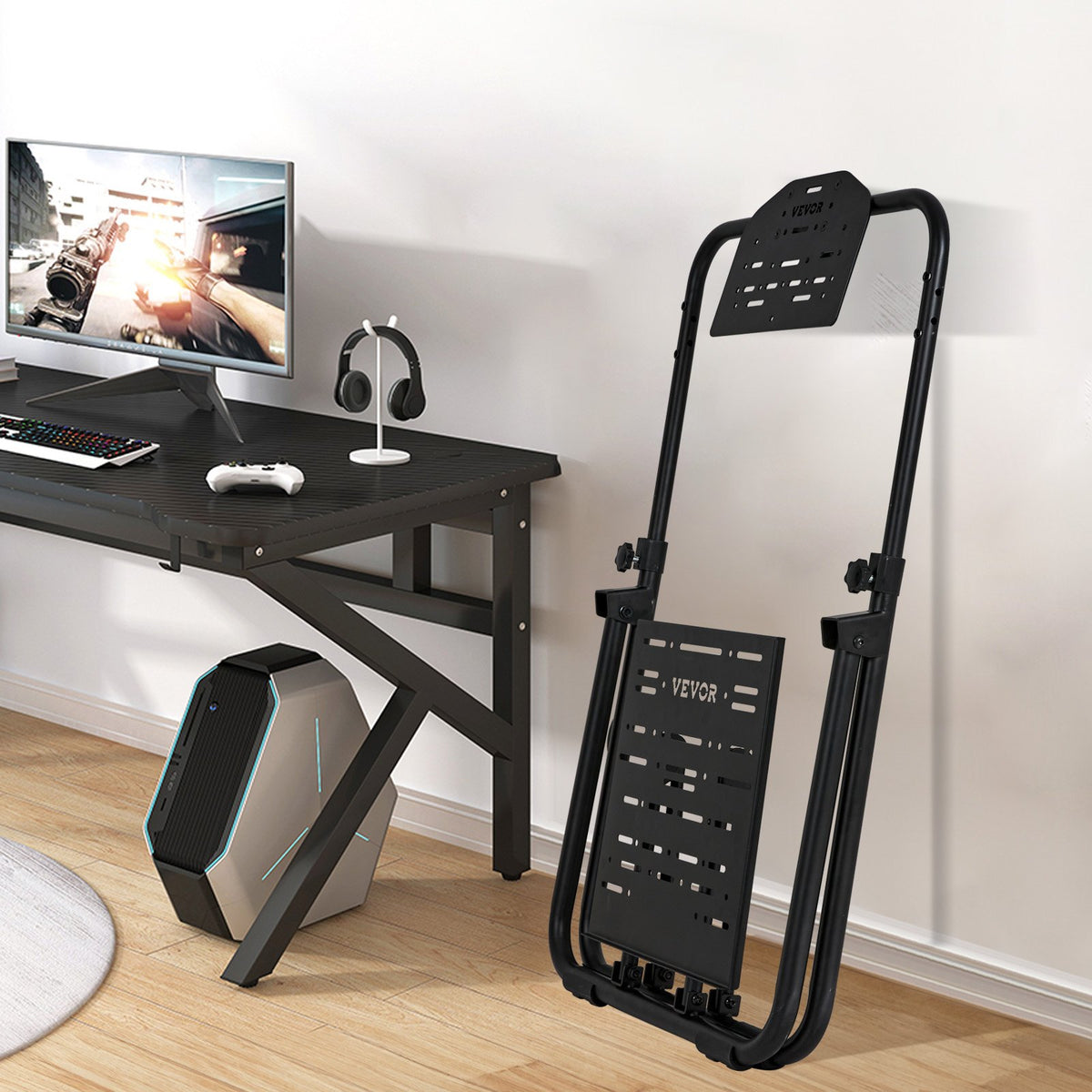 Racing Wheel Stand | Foldable Height Adjustable Base | For Logitech & Thrustmaster GT/Formula Seating