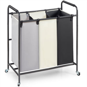 Laundry Sorter Cart | 3-Section Heavy Duty Hamper with Lockable Wheels | Clothes Storage Organizer