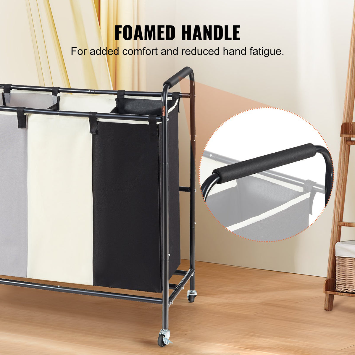 Laundry Sorter Cart | 3-Section Heavy Duty Hamper with Lockable Wheels | Clothes Storage Organizer