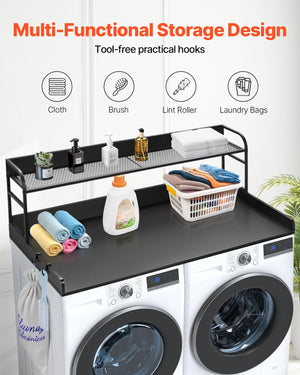 Washer Dryer Countertop | 54x27" Wooden Cover with Storage Shelf | Black