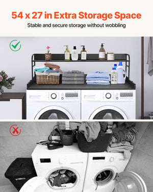 Washer Dryer Countertop | 54x27" Wooden Cover with Storage Shelf | Black