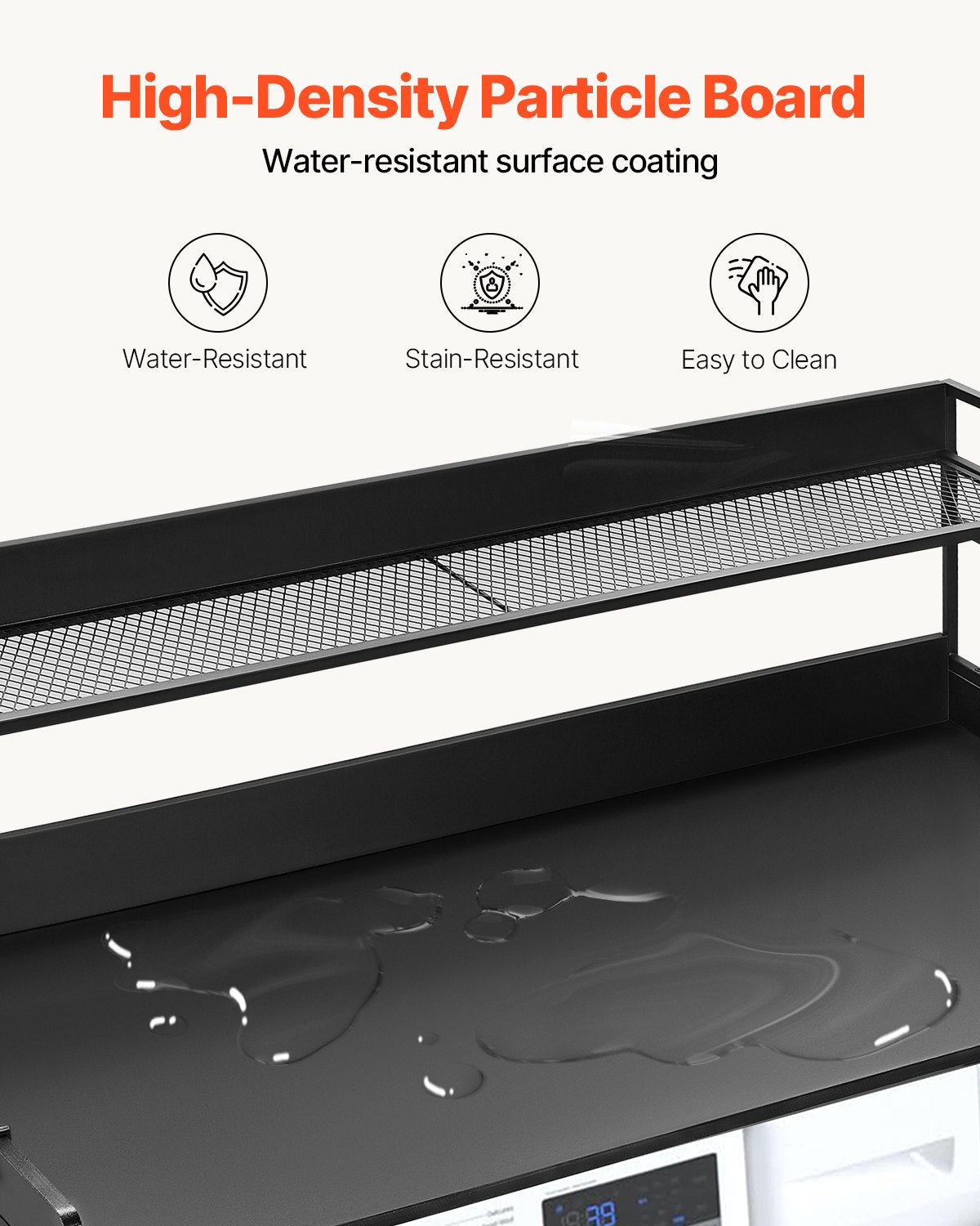 Washer Dryer Countertop | 54x27" Wooden Cover with Storage Shelf | Black