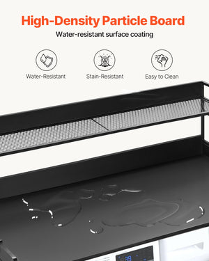 Washer Dryer Countertop | 54x27" Wooden Cover with Storage Shelf | Black