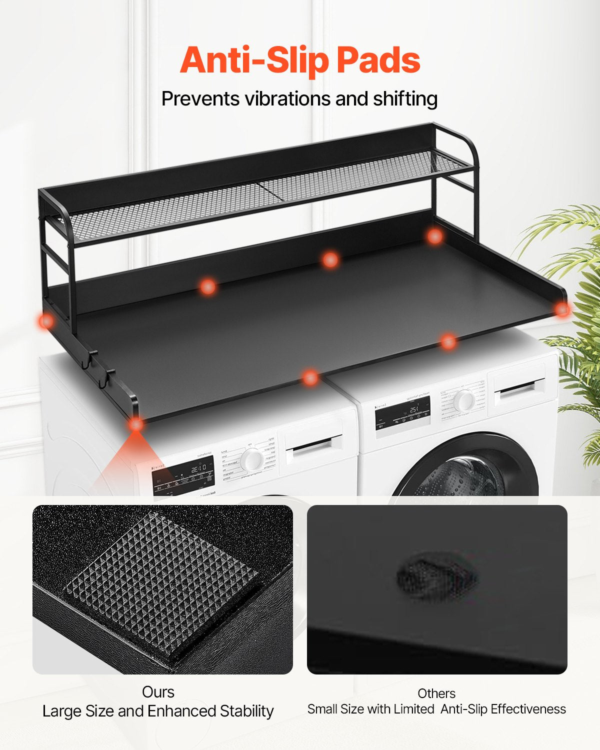 Washer Dryer Countertop | 54x27" Wooden Cover with Storage Shelf | Black