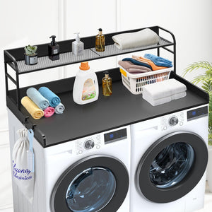 Washer Dryer Countertop | 54x27" Wooden Cover with Storage Shelf | Black