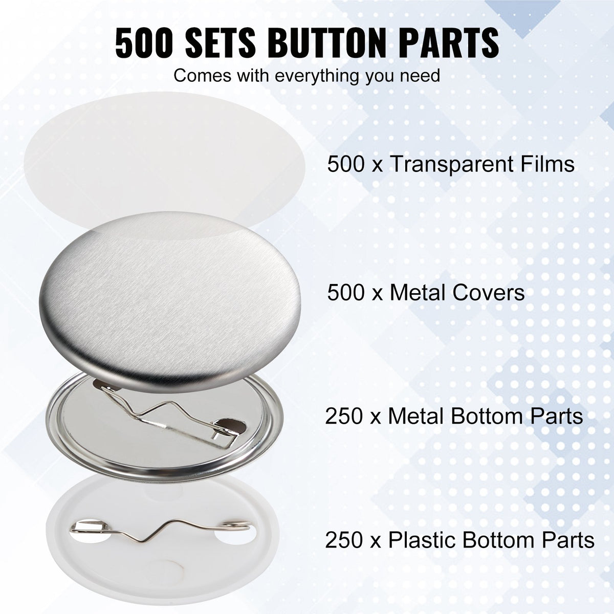 Button Badge Parts | 1.25" Supplies for Maker Machine | 500 Sets