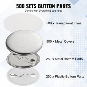 Button Badge Parts | 1.25" Supplies for Maker Machine | 500 Sets