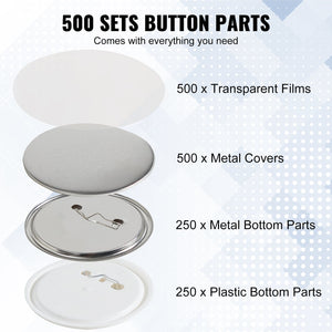Button Badge Supplies | 2.25" (58mm) Parts for Button Maker Machine | 500 Sets