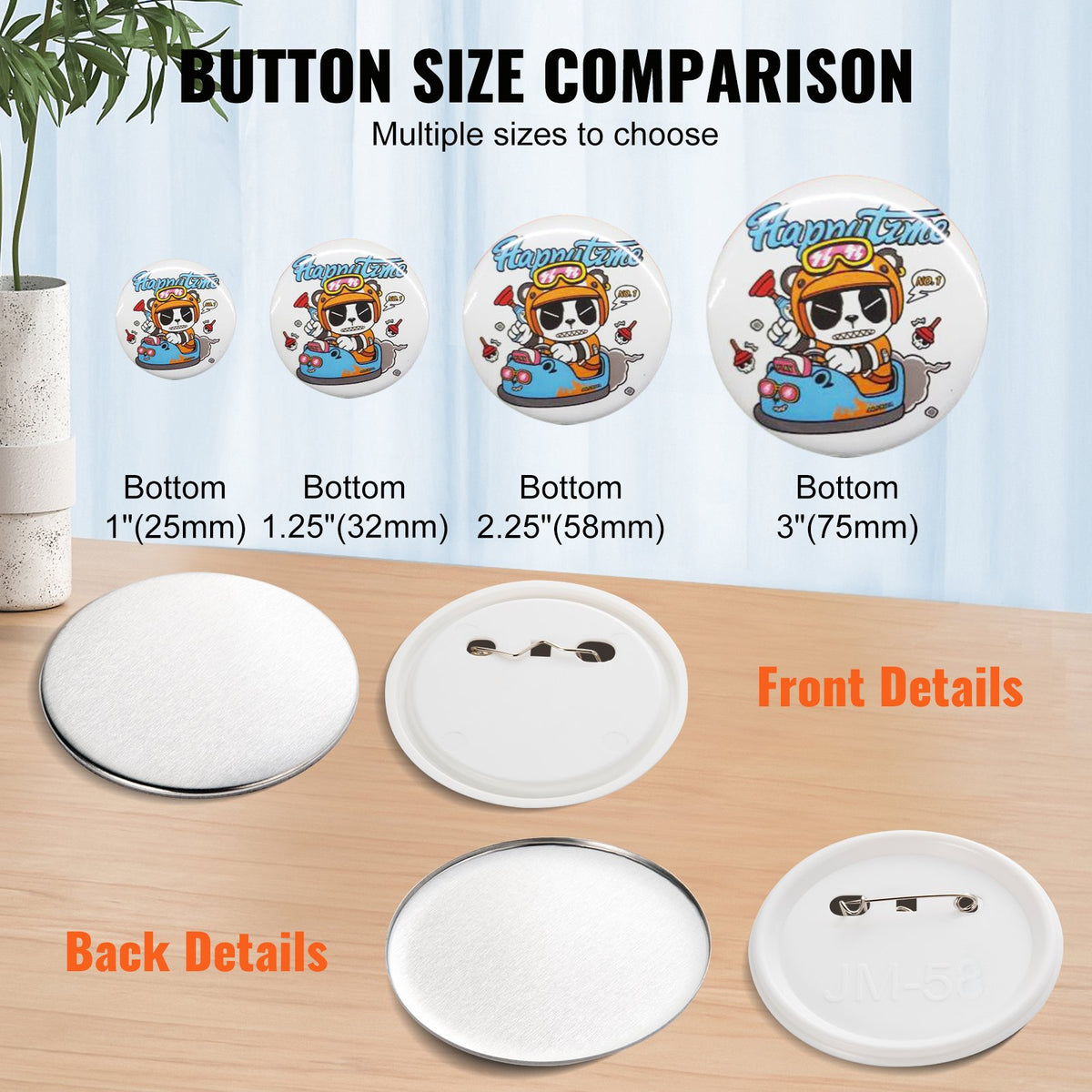 Button Badge Supplies | 2.25" (58mm) Parts for Button Maker Machine | 500 Sets