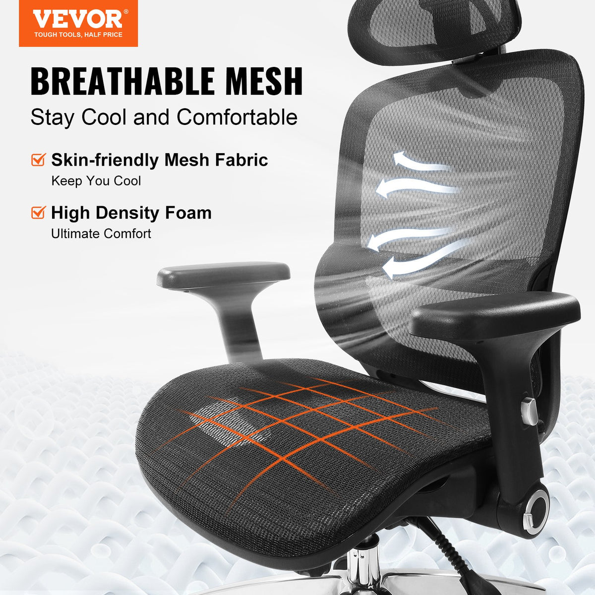 Mesh Office Chair | Adjustable High Back Desk Chair with Lumbar Support & Headrest | Swivel Task Chair